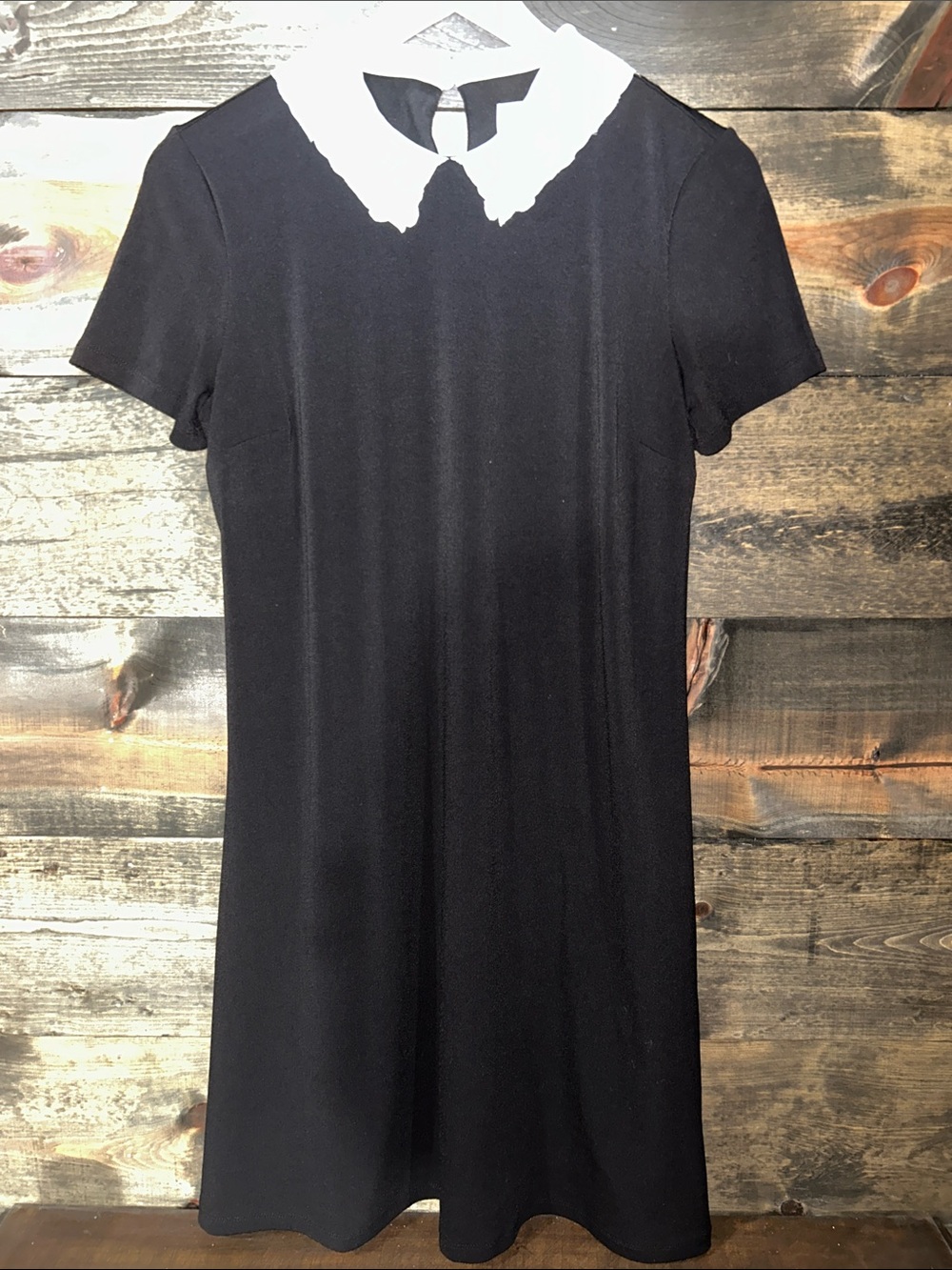 Elle Black Midi Dress with White Peter Pan Collar